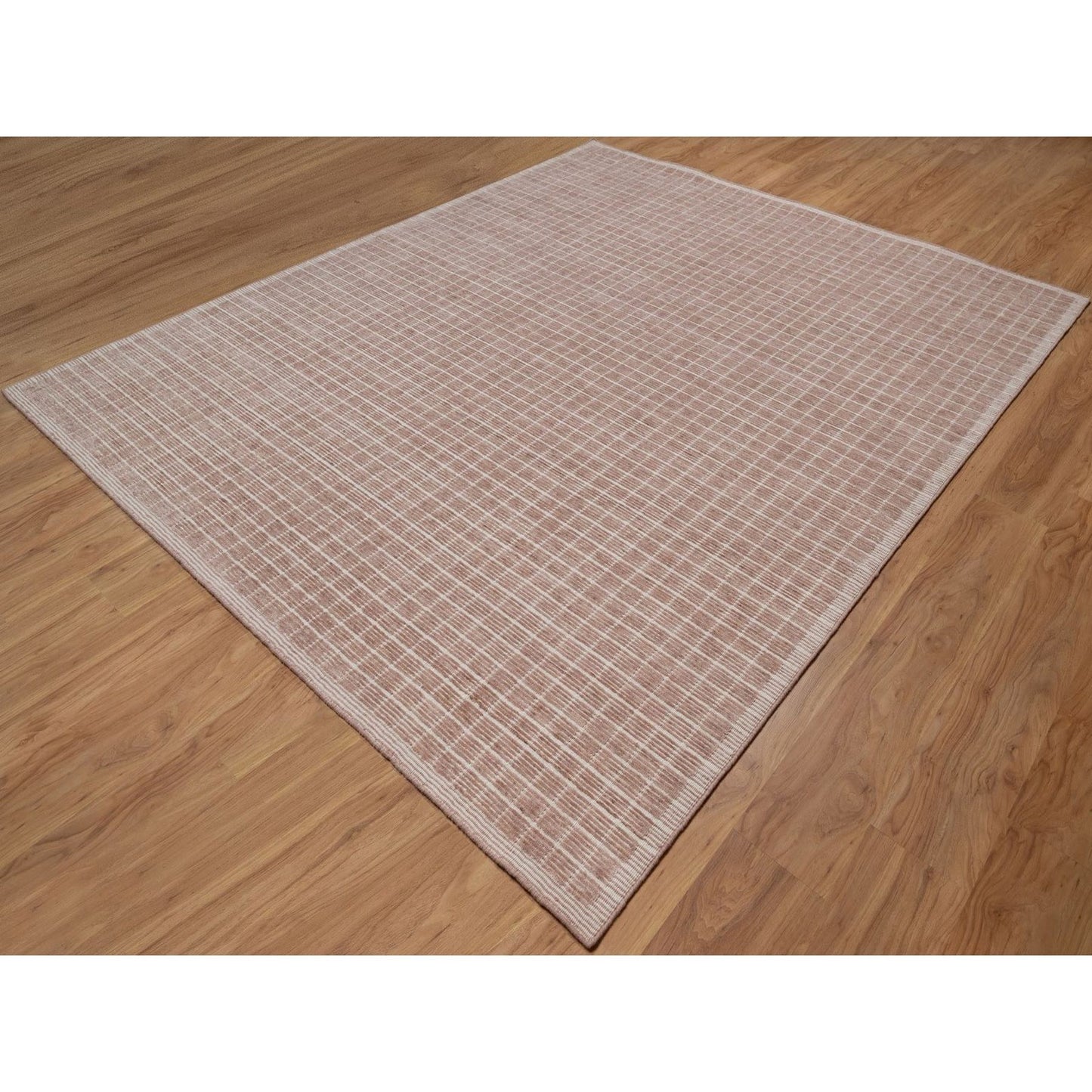 8'1"X10' Rose Pink Modern Plain Decor Box Design Loomed Knotted Wool Rug