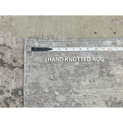 2'8"X10' Gray Abstract Design Wool And Silk Runner Hand Knotted Rug