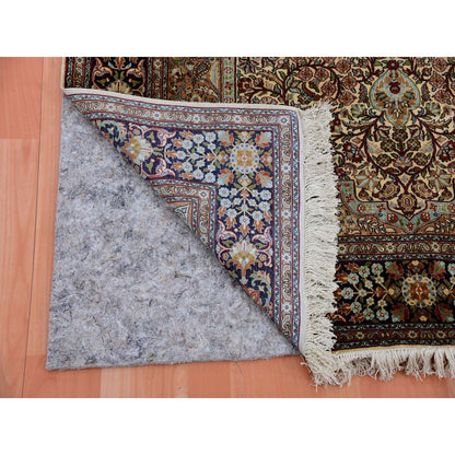 4'1"X6'1" Tobacco Brown Hand Knotted 100% Silk 400 Kpsi Oriental Rug
