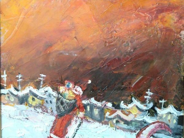 Guy Rocagel Original Oil Painting French Christmas Noel Village Signed