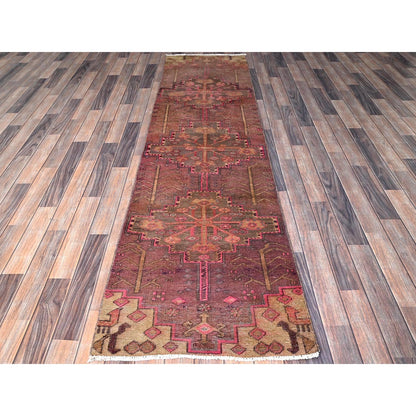 2'4"X8'9" Rosewood Pink Vintage Zoroastrian Hand Knotted Wool Runner Rug