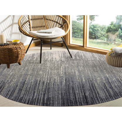 7'10"X8'1" Gray And Black Wool Hand Knotted Modern Ombre Design Round Rug