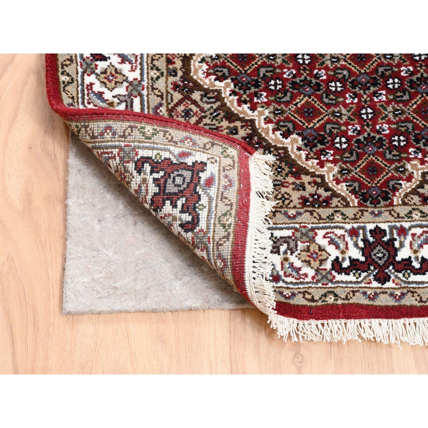 2'6"X16'3" Red Tebraz Mahi Fish Design Hand Knotted Wool-Silk Runner Rug