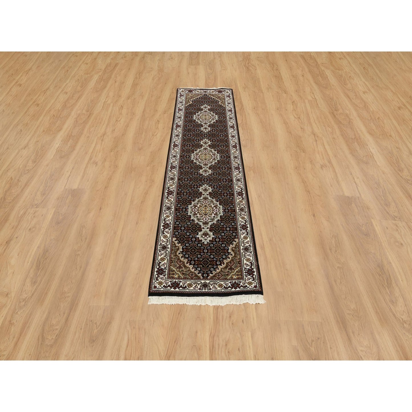 2'X8'1" Black Tebraz Mahi 175 Kpsi Pure Wool Hand Knotted Runner Rug