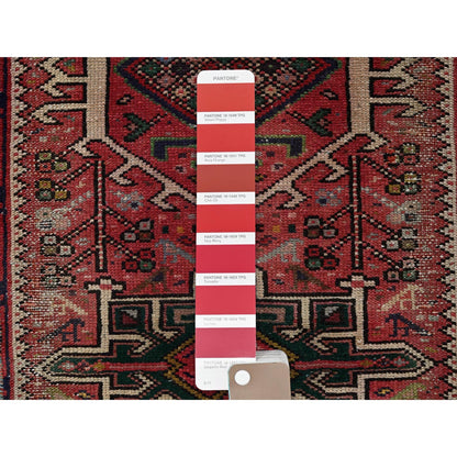 1'10"X4'2" Red Vintage Zoroastrian Heris Hand Knotted Pure Wool Runner Rug