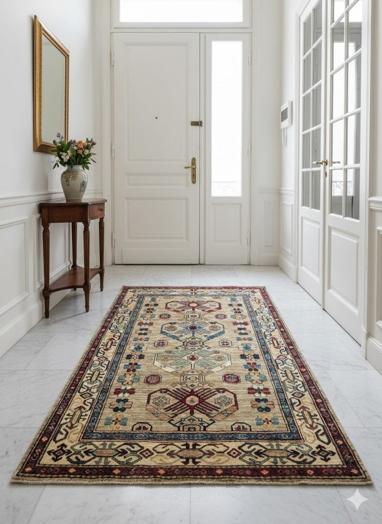 4x6 Handmade Kazak Oriental Rug Tribal Geometric Wool Design Farmhouse Style