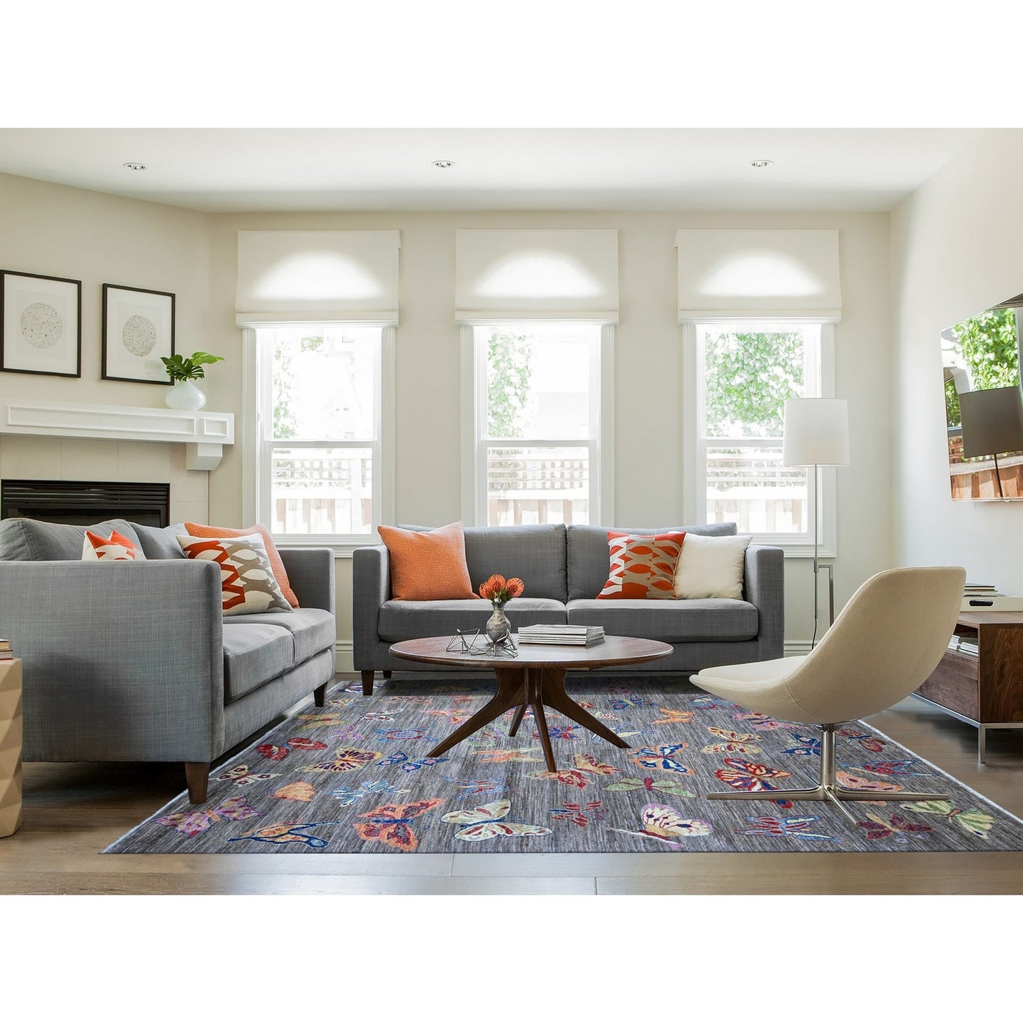 7'8"X9'7" Shark Gray Wool Colorful Hand Knotted Oriental Novelty Rug