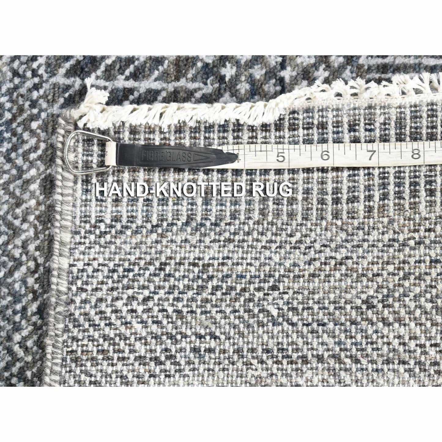 2'7"X14'1" Black Modern Grass Design Handknotted Wool And Silk Runner Rug