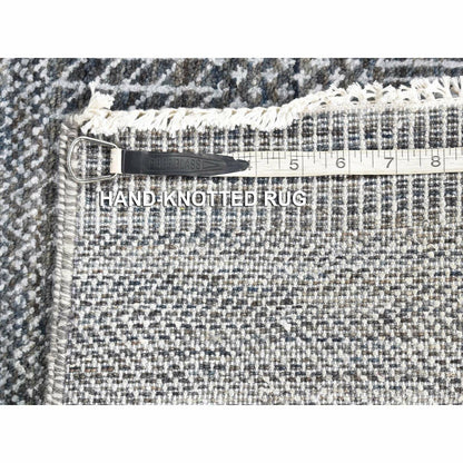 2'7"X14'1" Black Modern Grass Design Handknotted Wool And Silk Runner Rug