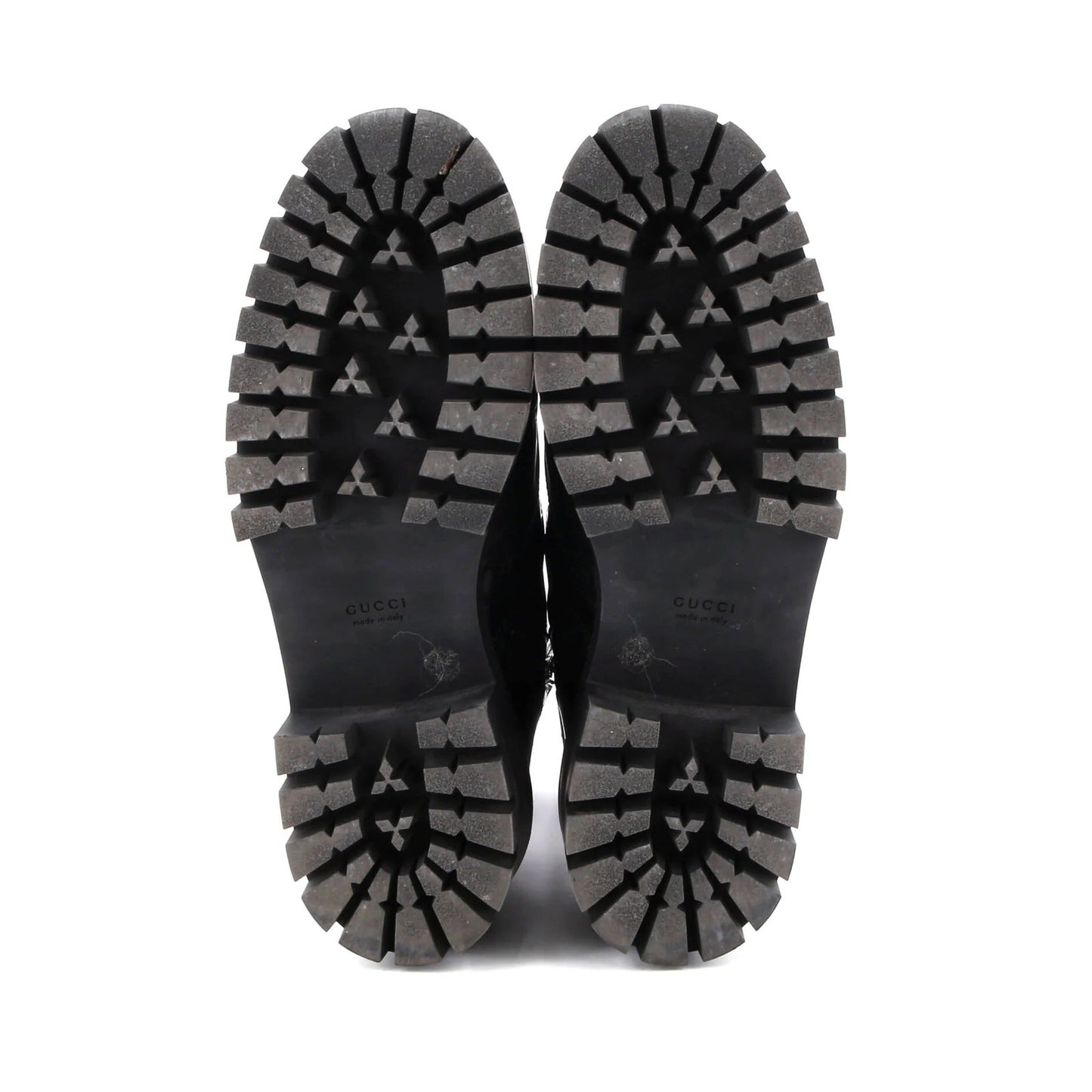 Gucci Women'S Platform Lug Sole Combat Boots Gg Embossed Leather