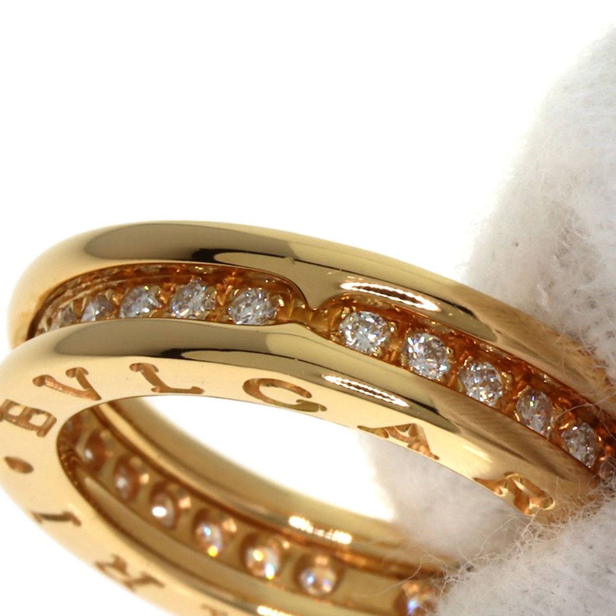 Gold BVLGARI B.zero1 1 Band Full Diamond #49 Ring K18 Yellow