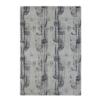 6'X9' Cloud Gray The Cane Pure Silk With Textured Wool Hand Knotted Rug