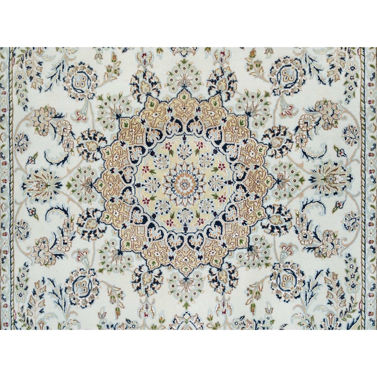 5'10"X9'1" Ivory Natural Wool Hand Knotted Nain Design 250 Kpsi Rug