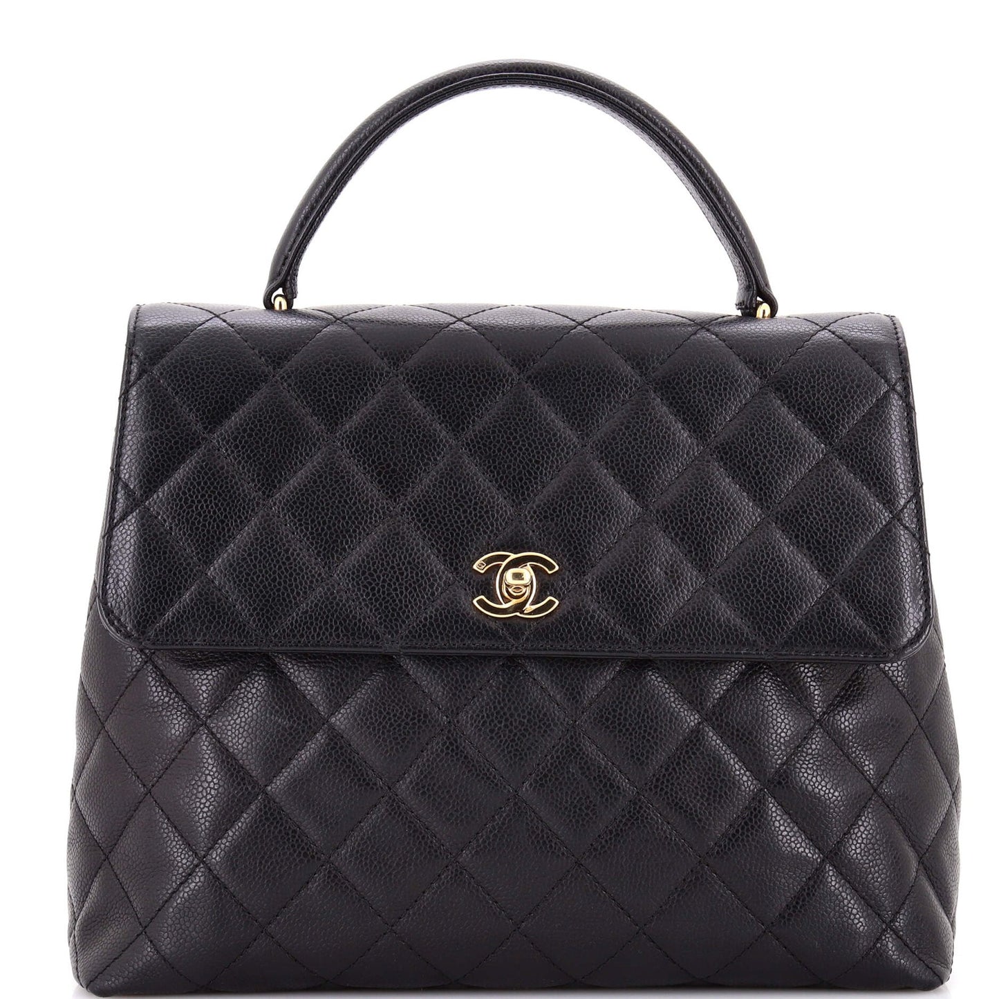 Chanel Vintage Classic Top Handle Flap Bag Quilted Caviar Jumbo