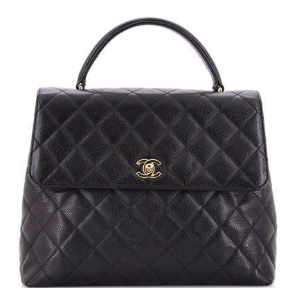 Chanel Vintage Classic Top Handle Flap Bag Quilted Caviar Jumbo