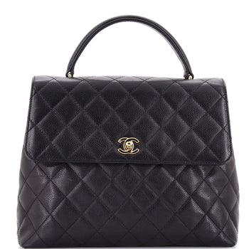 Chanel Vintage Classic Top Handle Flap Bag Quilted Caviar Jumbo