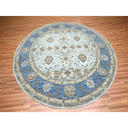 9'X9' Blue Agra Shah Abbas Flower Design Pure Wool Hand Knotted Round Rug