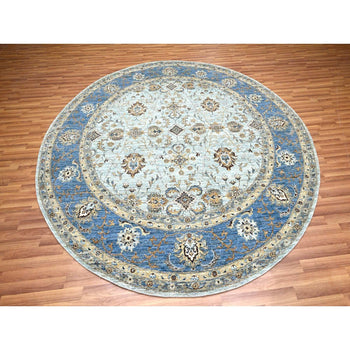 9'X9' Blue Agra Shah Abbas Flower Design Pure Wool Hand Knotted Round Rug