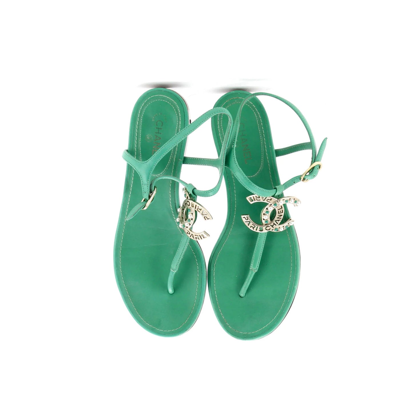 Chanel Women'S Cc T-Strap Sandals Leather