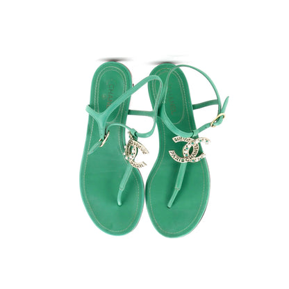 Chanel Women'S Cc T-Strap Sandals Leather