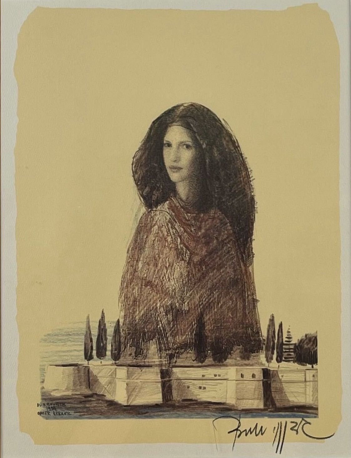 Omer Berber Lady From Dubrovnik 1994 Original Lithograph Signed Coa Framed