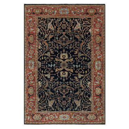 6'2"X9'2" Polo Blue Pure Wool Soft Antiqued Fine Heris Hand Knotted Rug