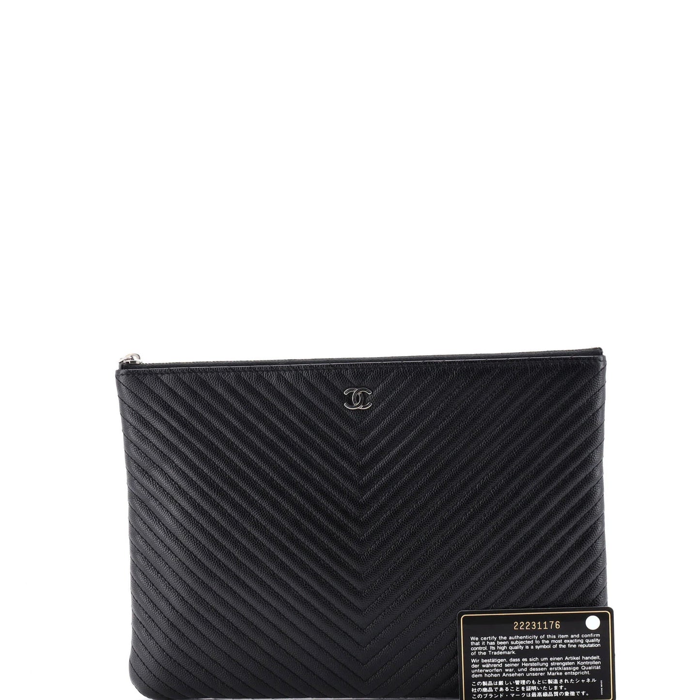 Chanel O Case Clutch Chevron Caviar Medium