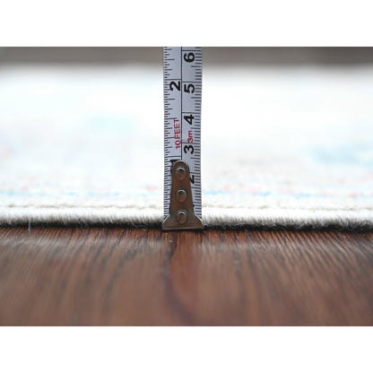 3'X11'8" White Afghan Angora Oushak Hand Knotted Pure Wool Runner Rug
