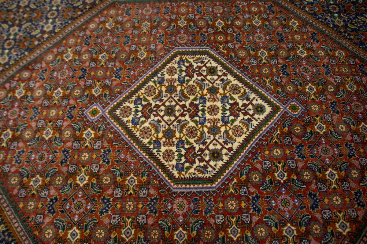 Handmade Oriental Rug Orange-Red Geometric Floral