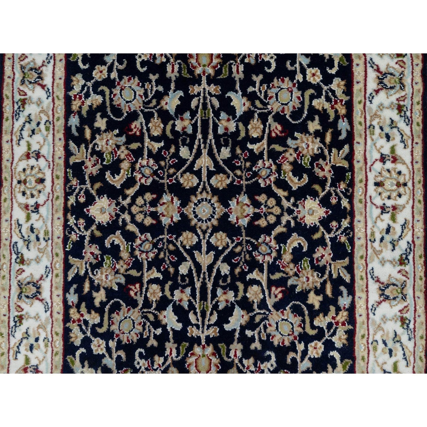 2'7"X8'1" Midnight Blue Wool And Silk Nain Hand Knotted Runner Rug