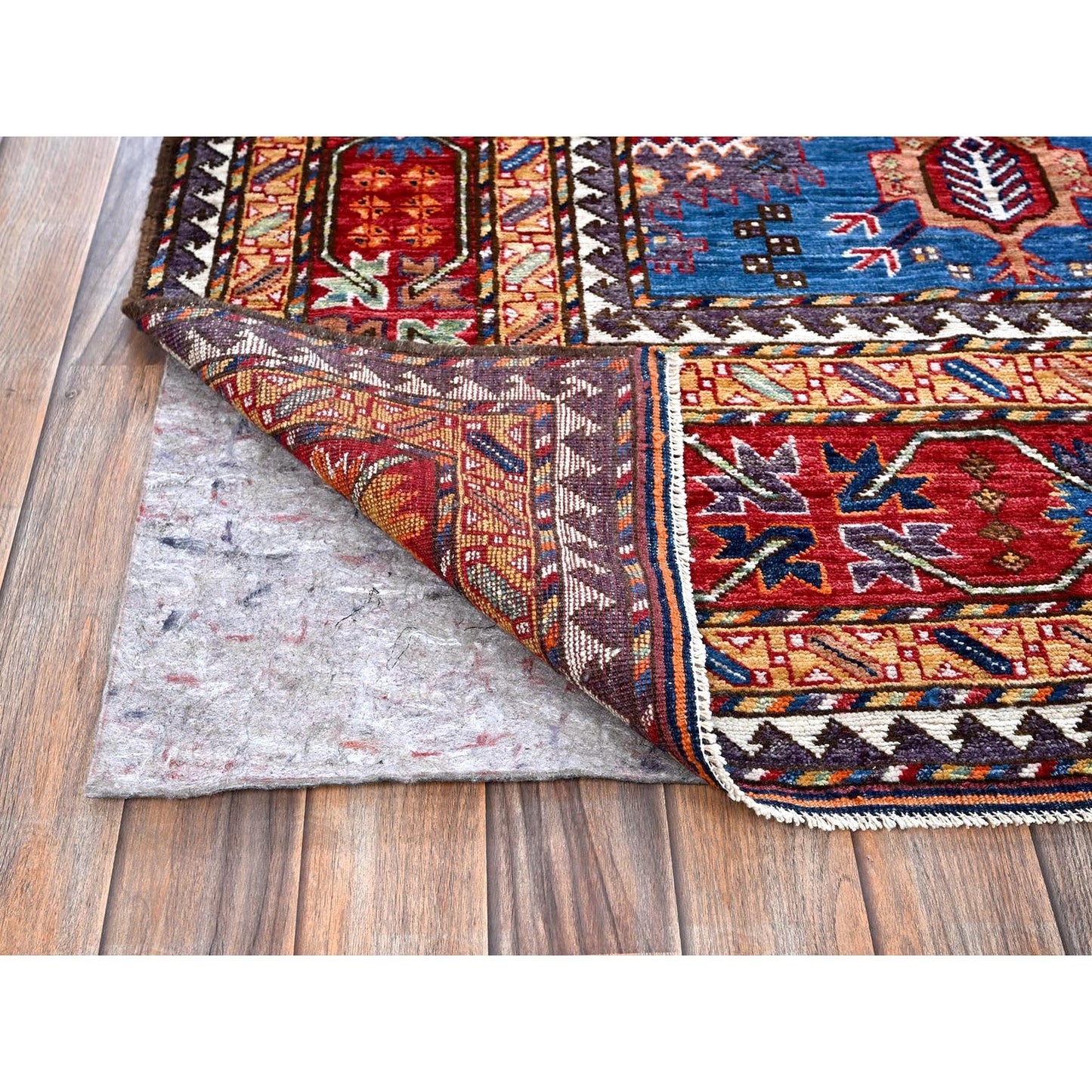 8'2"X9'9" Blue Antique Caucasian Design Revival Hand Knotted Pure Wool Rug