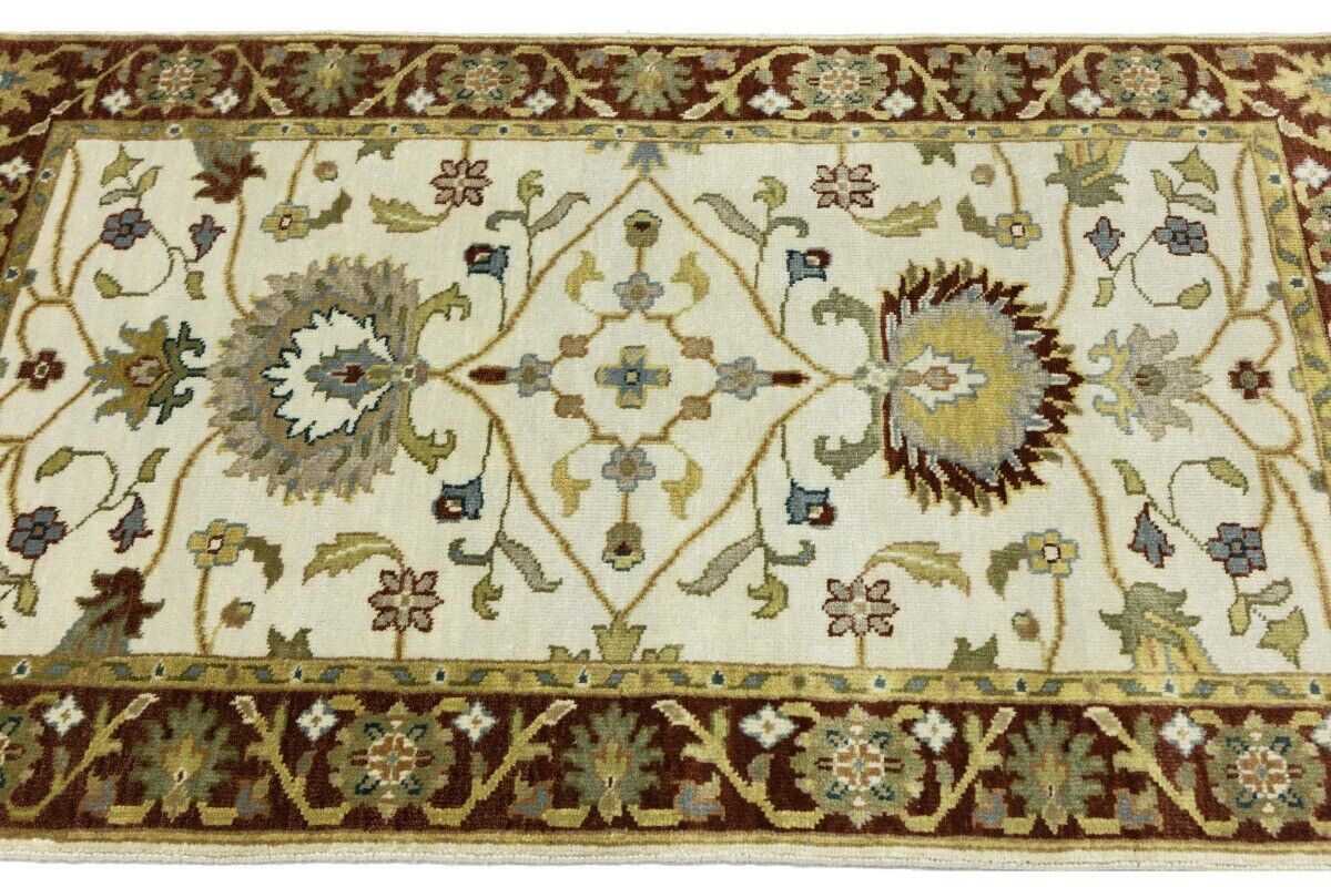 Hand-Knotted Cream Floral Design Osh Chobi Rug