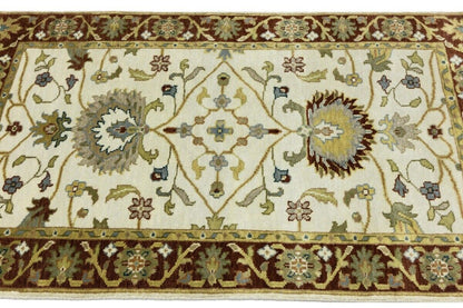 Hand-Knotted Cream Floral Design Osh Chobi Rug