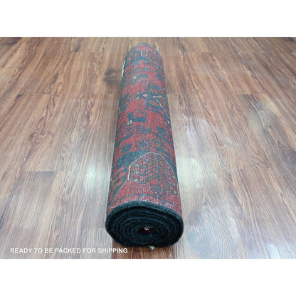 2'8"X9'3" Red Afghan Andkhoy Tribal Design Wool Hand Knotted Runner Rug