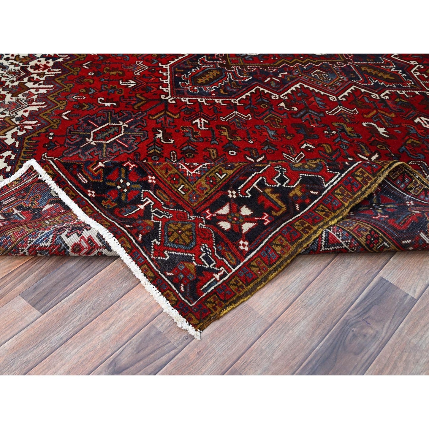 7'9"X10'9" Ruby Red With Geometric Medallion Tribal Weave Oriental Rug