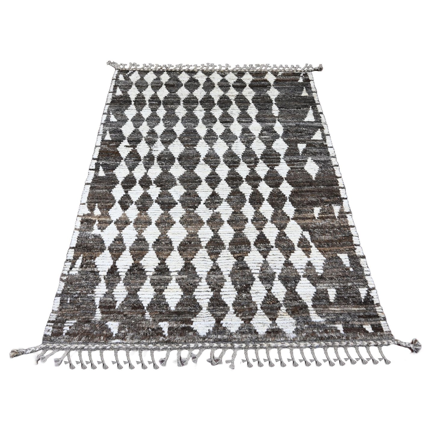 4'1"X5'6" Brown Moroccan Weave Geometric Pattern Wool Hand Knotted Rug