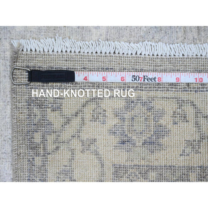 2'6"X19'2" Gray Peshawar With Heris Design Wool Hand Knotted Runner Rug