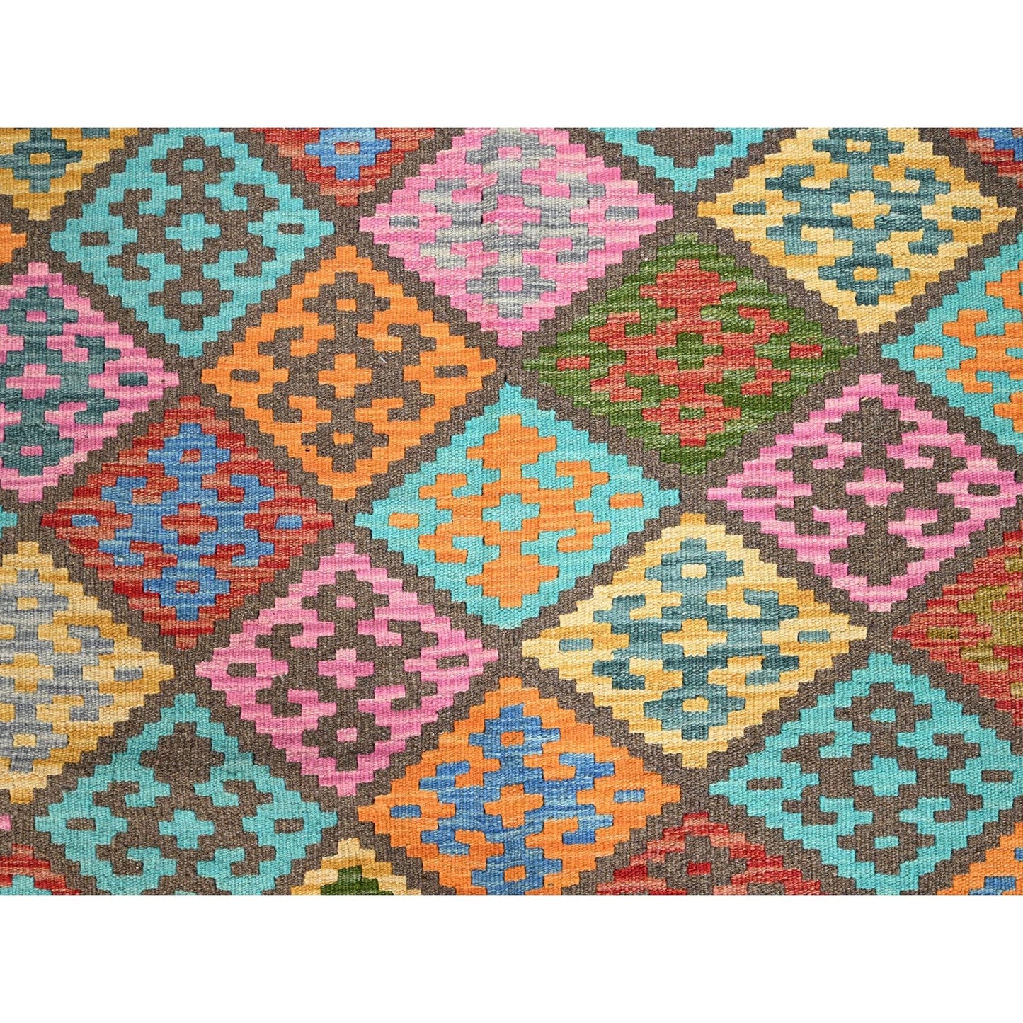 6'8"X9'9" Colorful Soft Wool Afghan Kilim Hand Woven Oriental Rug