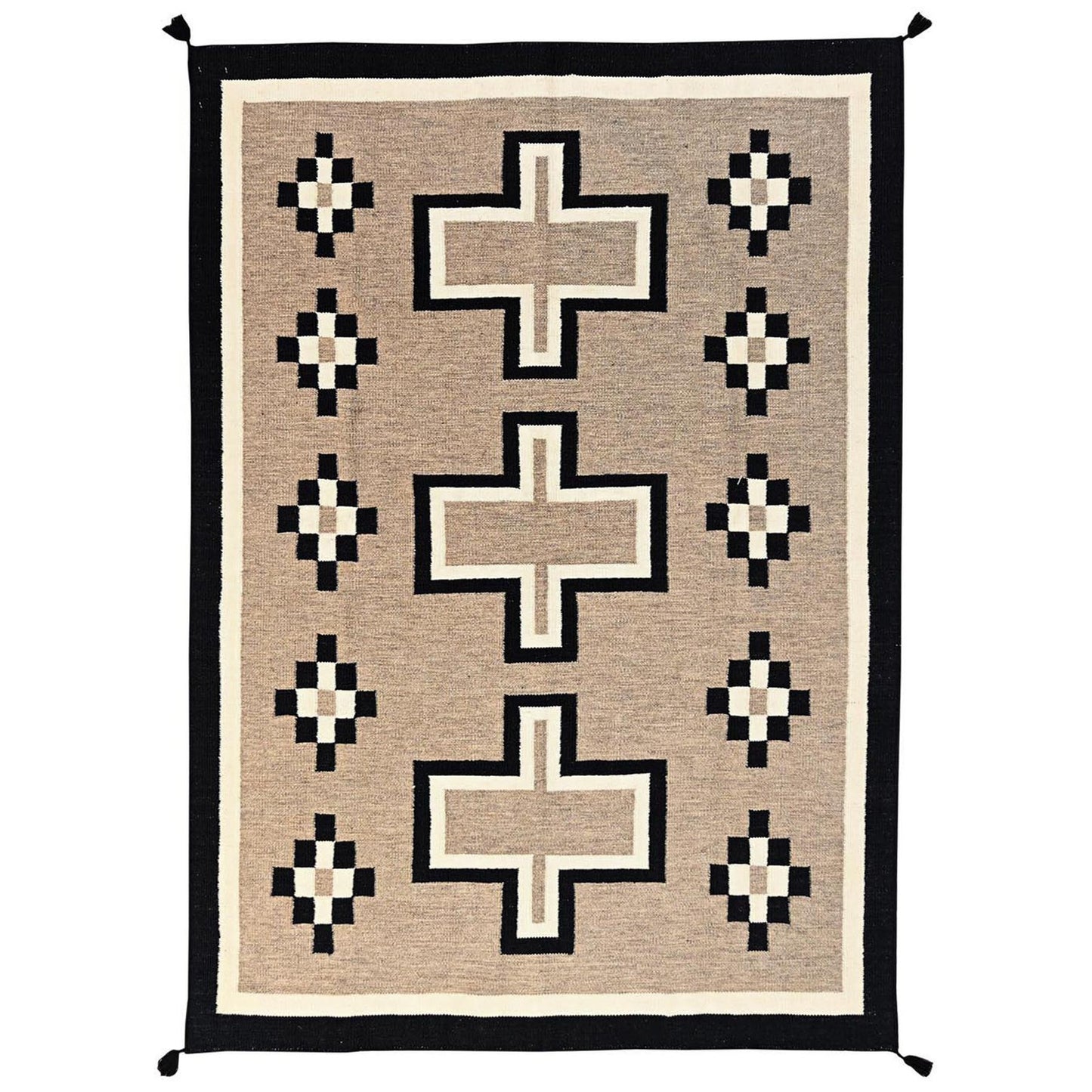 5'X7' Brown Pure Wool Rug American Geometric Design Flat Weave Hand Woven