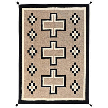 5'X7' Brown Pure Wool Rug American Geometric Design Flat Weave Hand Woven