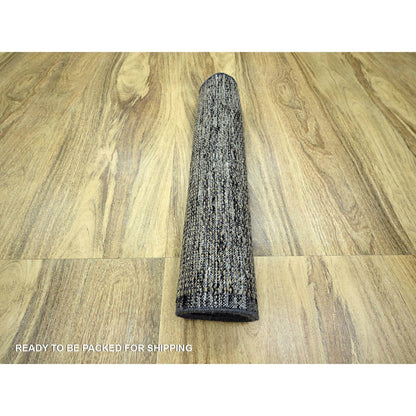 2'6"X8' Brown & Black Oxidized Grass Design Wool Hand Knotted Runner Rug