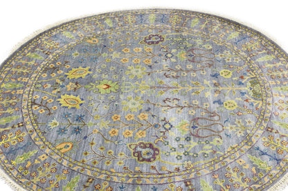 Hand-Knotted Round Oriental Rug Floral Osh Chobi
