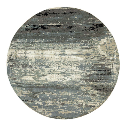 8'3"X8'3" Abstract Design Wool & Silk Hi-Low Pile Hand Knotted Round Rug