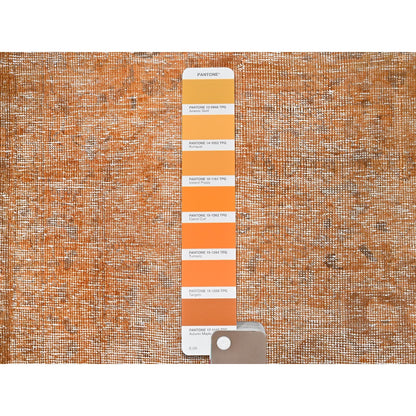 6'1"X9' Orange Overdyed Old Tebraz Distressed Look Wool Hand Knotted Rug