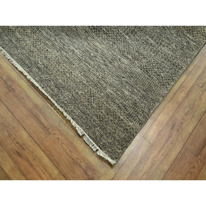 8'X10' Stone Gray Modern Grass Design Wool And Silk Hand Knotted Rug