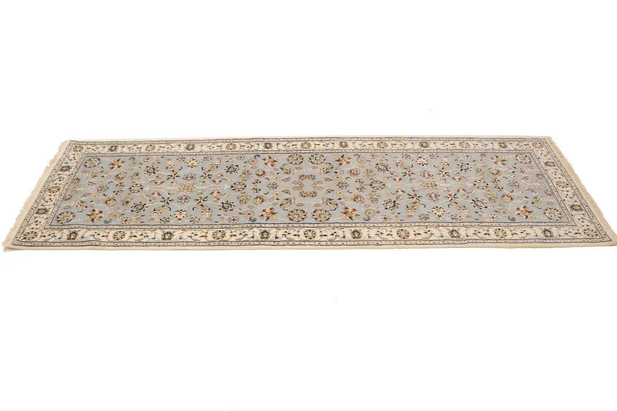 Light Blue-Gray Floral Indo-Nain Runner Rug Oriental Decor Carpet 2'7X8 ft