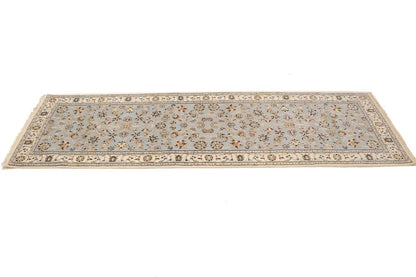 Light Blue-Gray Floral Indo-Nain Runner Rug Oriental Decor Carpet 2'7X8 ft
