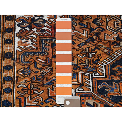 7'4"X10'1" Apricot Orange Vintage Zoroastrian Heris Wool Hand Knotted Rug