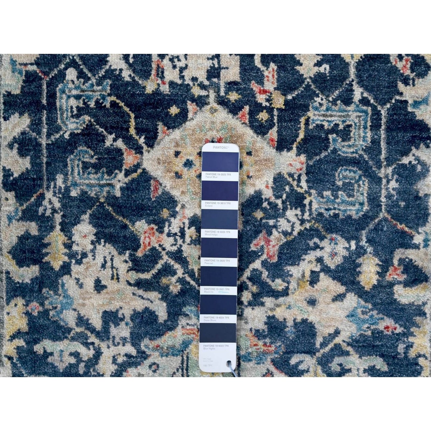 2'8"X8' Blue Erased Heriz All Over Design Hand Knotted Wool Runner Rug