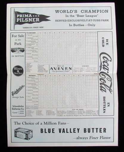 1935 World Series Scorecard Chicago Cubs Vs. Detroit Tigers Wrigley Field 193294